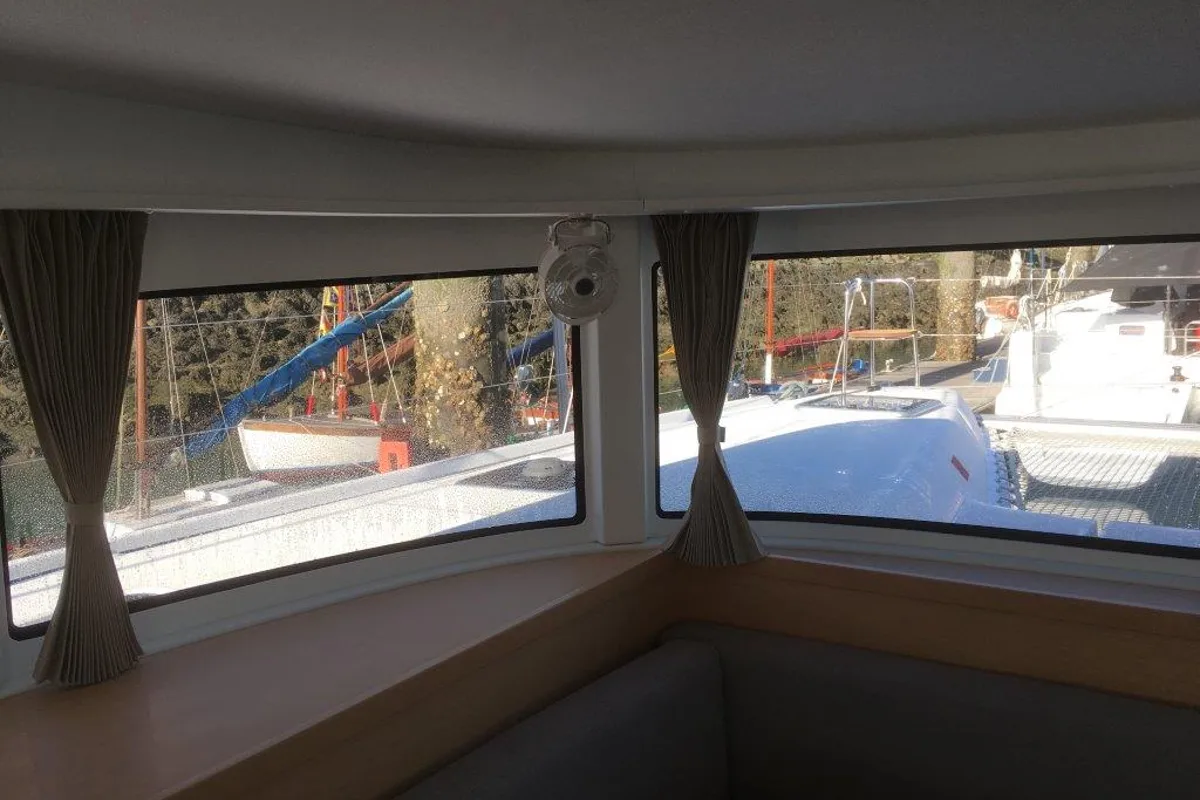 Salon of Tigra, a Lagoon 42 catamaran at Le Gosier, France