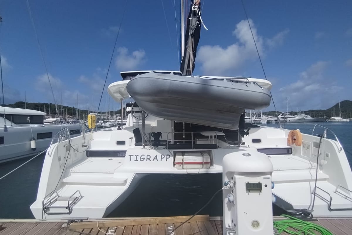 Exterior view of Tigra, a Lagoon 42 catamaran at Le Gosier, France