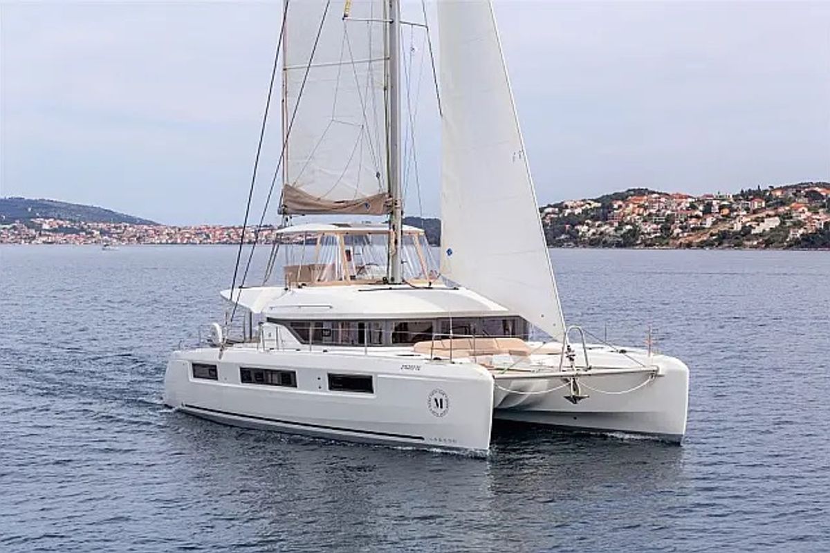 Exterior view of Sunshine, a Lagoon 50 catamaran at Grad Trogir, Croatia