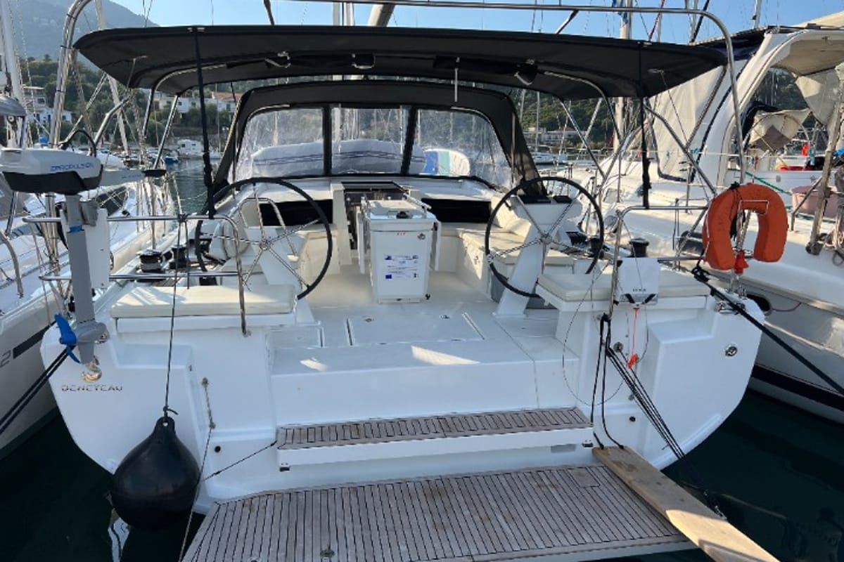 Cockpit of MariMar, a Beneteau Oceanis 46.1 sailboat at Municipal Unit of Lefkada, Greece