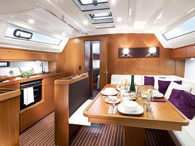 Salon of Sanguinho, a Bavaria Cruiser 46 sailboat at Ponta Delgada, Portugal