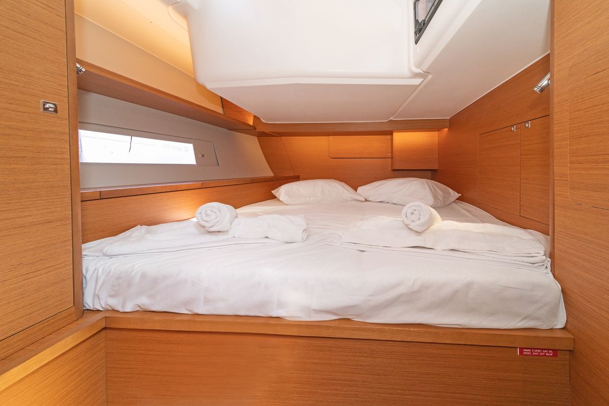 Cabin on Imagine, a Dufour 470 sailboat at Kos, Greece