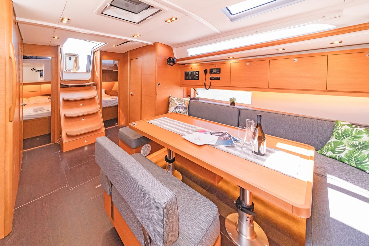 Salon of Imagine, a Dufour 470 sailboat at Kos, Greece