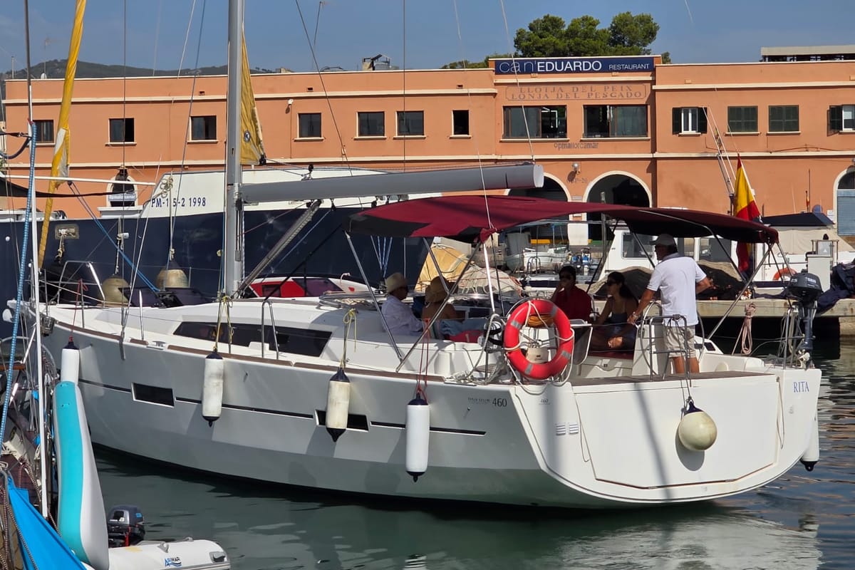 Exterior view of Rita, a Dufour 460 Grand Large sailboat at es Jonquet, Spain