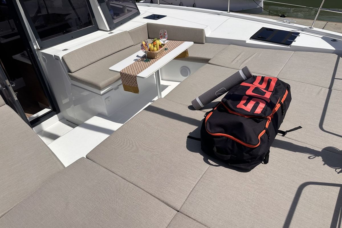 Deck of Joyous, a Bali 4.2 catamaran at Mai Khao, Thailand