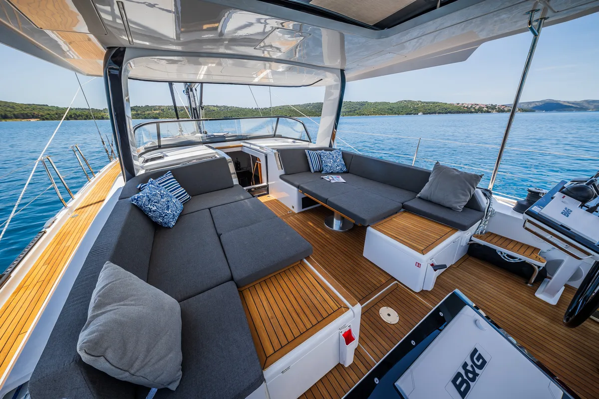 Deck of Darling Ow, a Hanse Yachts Hanse 510 sailboat at Seget Donji, Croatia
