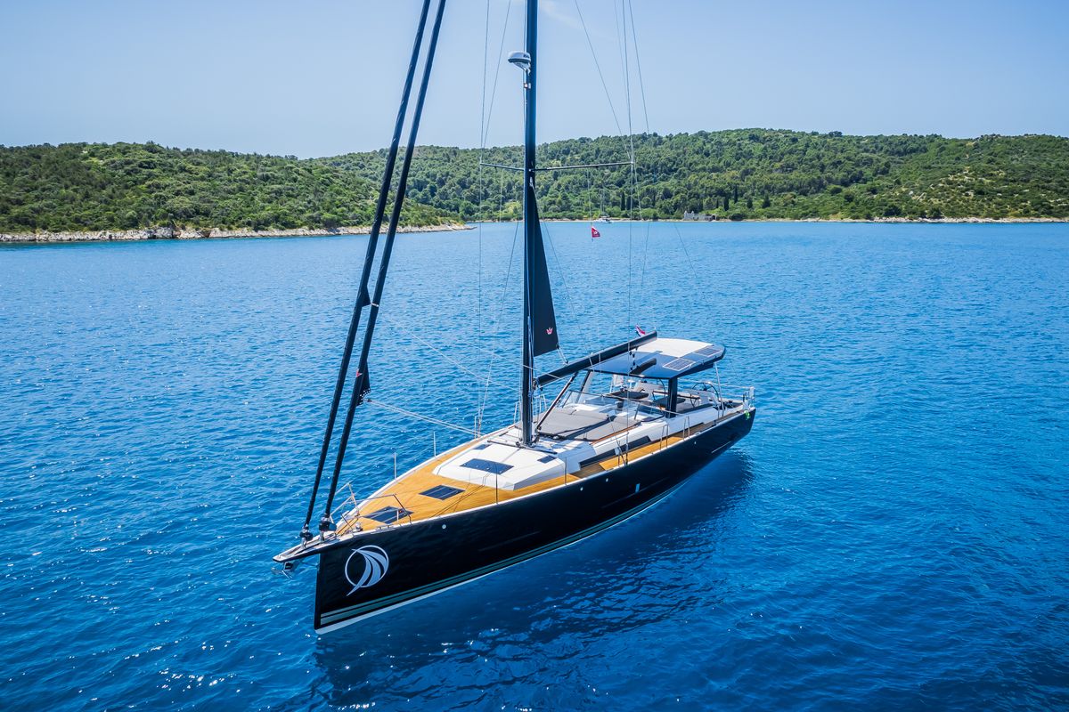 Exterior view of Darling Ow, a Hanse Yachts Hanse 510 sailboat at Seget Donji, Croatia