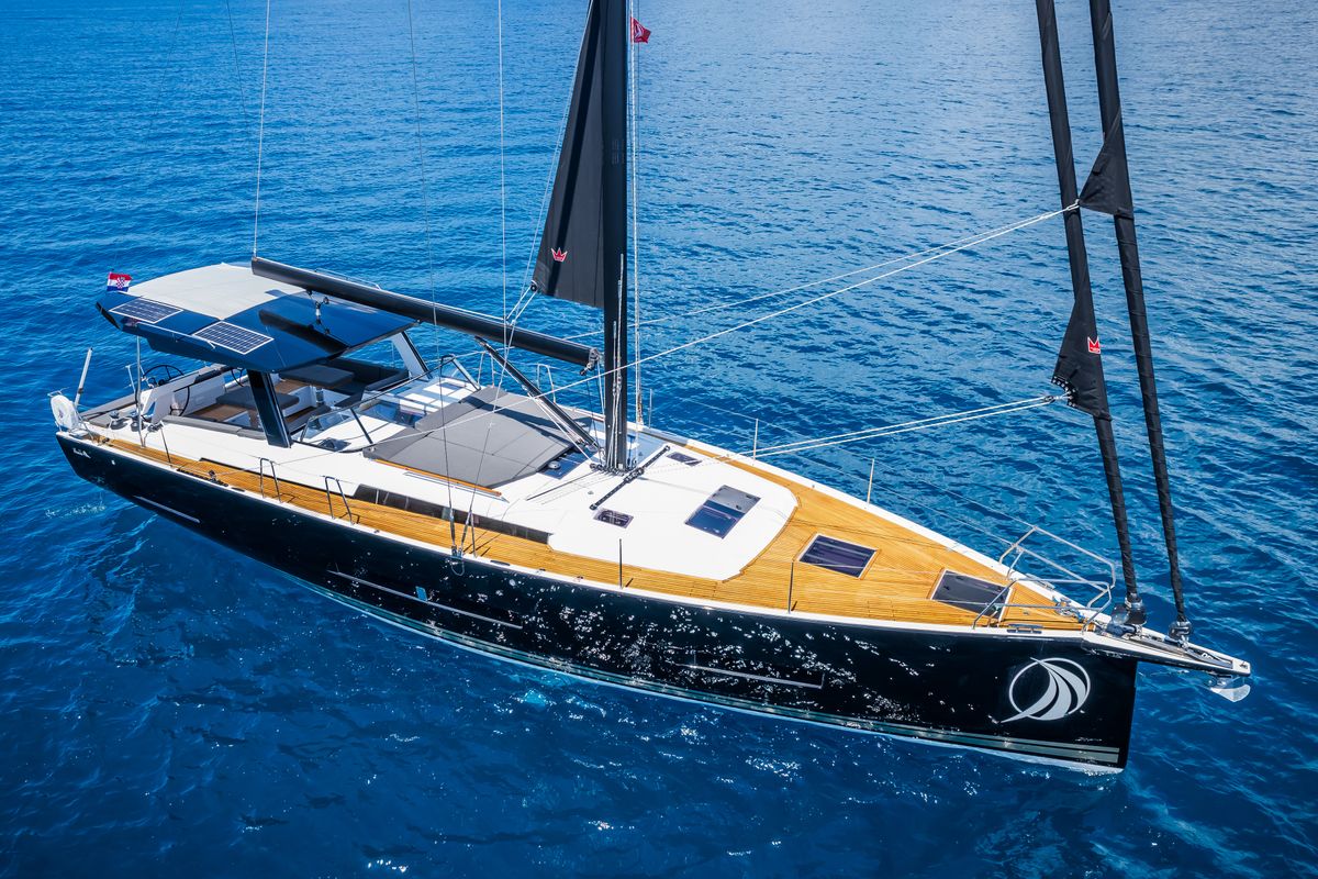 Exterior view of Darling Ow, a Hanse Yachts Hanse 510 sailboat at Seget Donji, Croatia