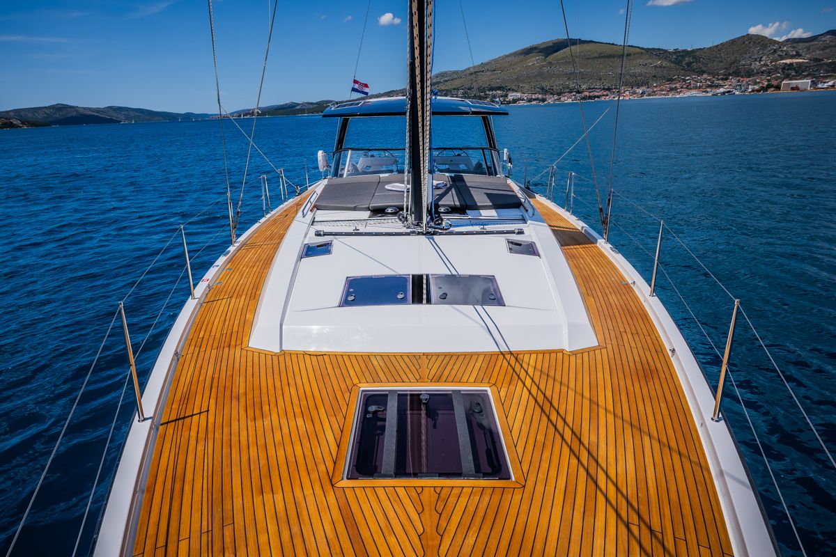 Deck of Darling Ow, a Hanse Yachts Hanse 510 sailboat at Seget Donji, Croatia