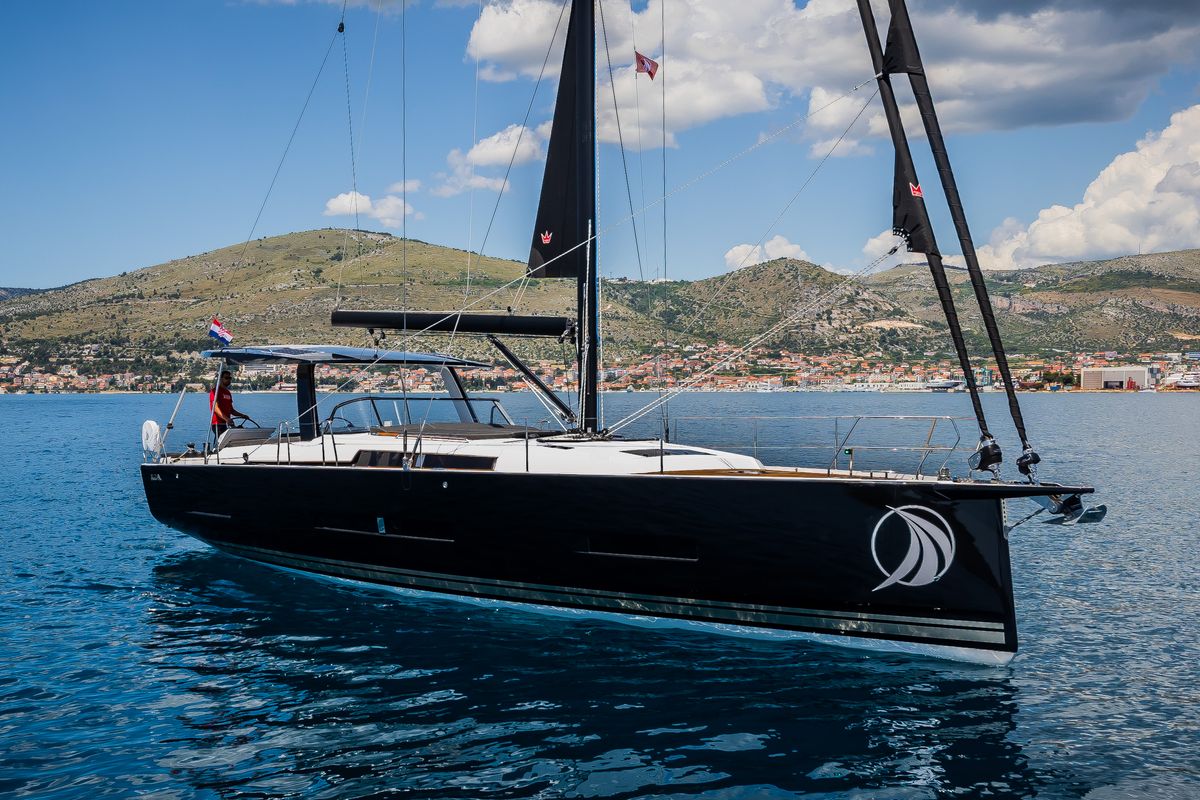 Exterior view of Darling Ow, a Hanse Yachts Hanse 510 sailboat at Seget Donji, Croatia