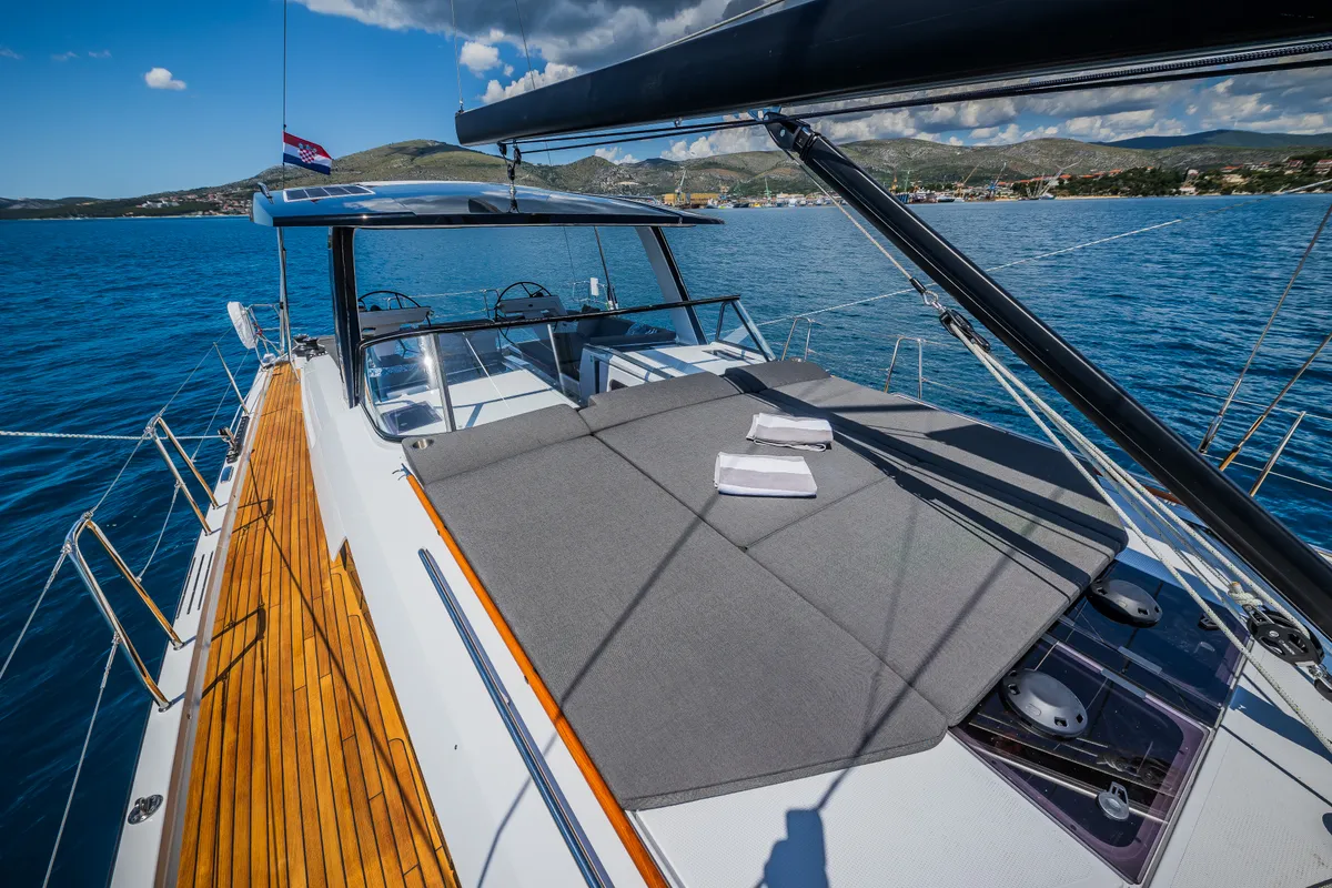 Deck of Darling Ow, a Hanse Yachts Hanse 510 sailboat at Seget Donji, Croatia