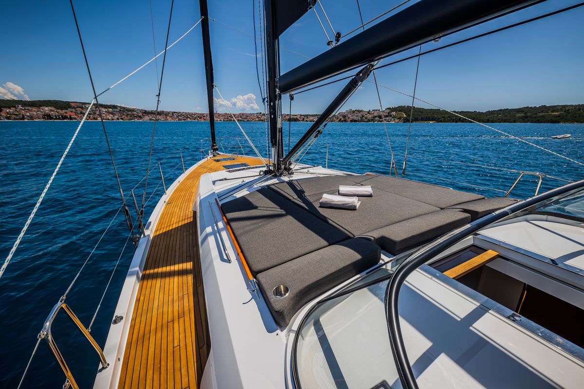 Deck of Darling Ow, a Hanse Yachts Hanse 510 sailboat at Seget Donji, Croatia