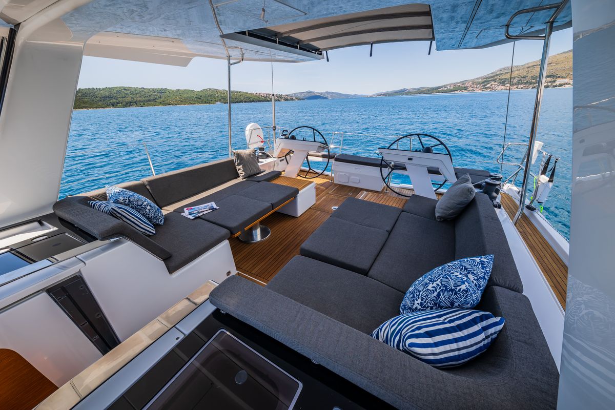 Deck of Darling Ow, a Hanse Yachts Hanse 510 sailboat at Seget Donji, Croatia