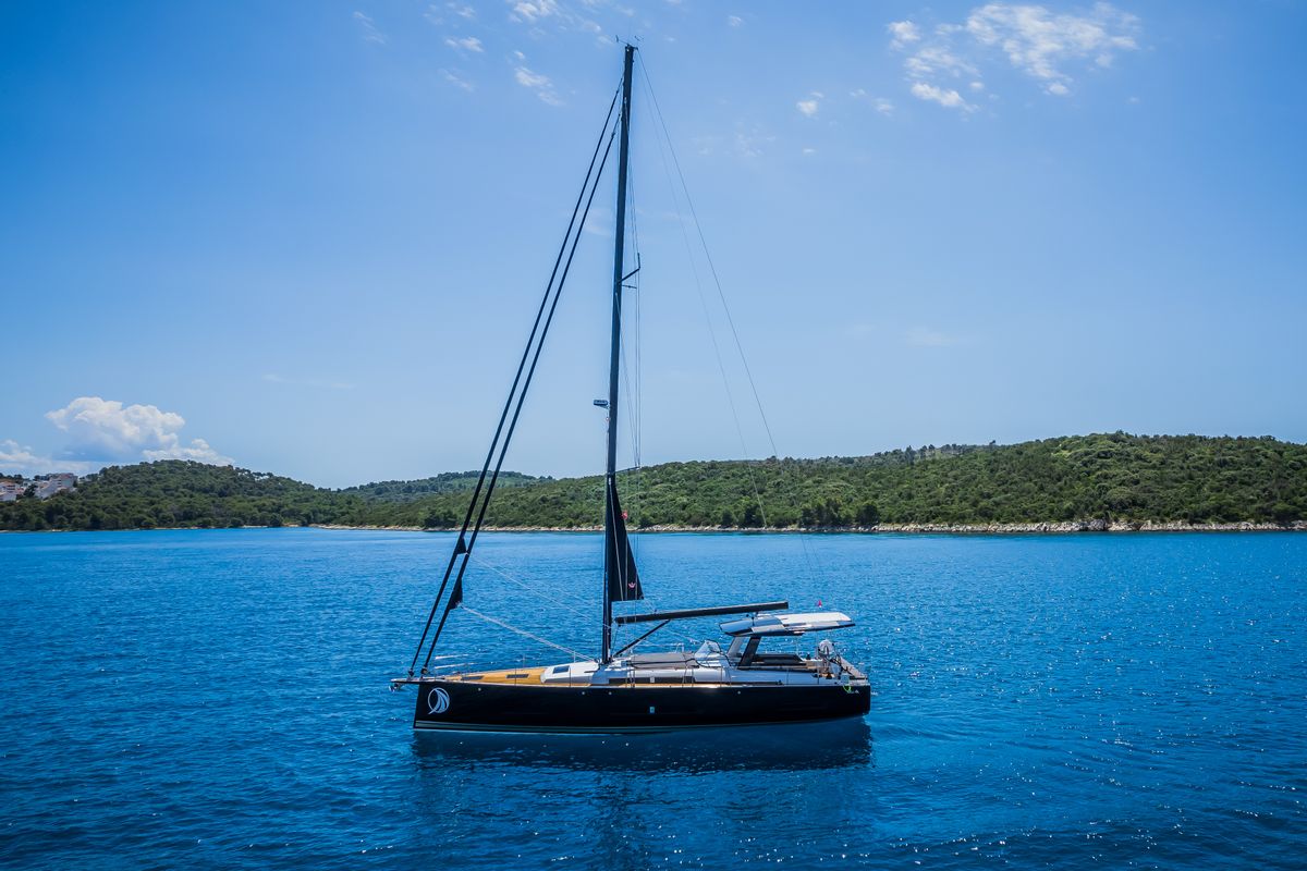 Exterior view of Darling Ow, a Hanse Yachts Hanse 510 sailboat at Seget Donji, Croatia