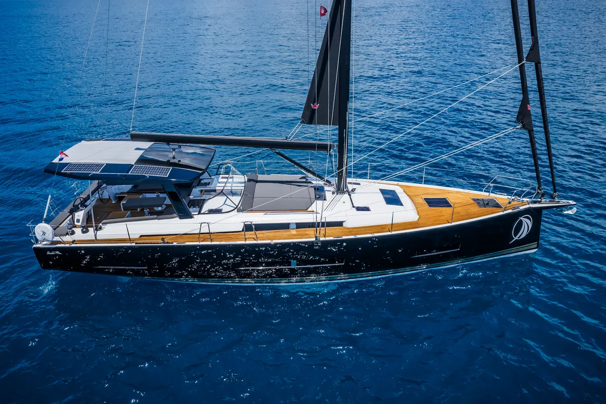 Exterior view of Darling Ow, a Hanse Yachts Hanse 510 sailboat at Seget Donji, Croatia