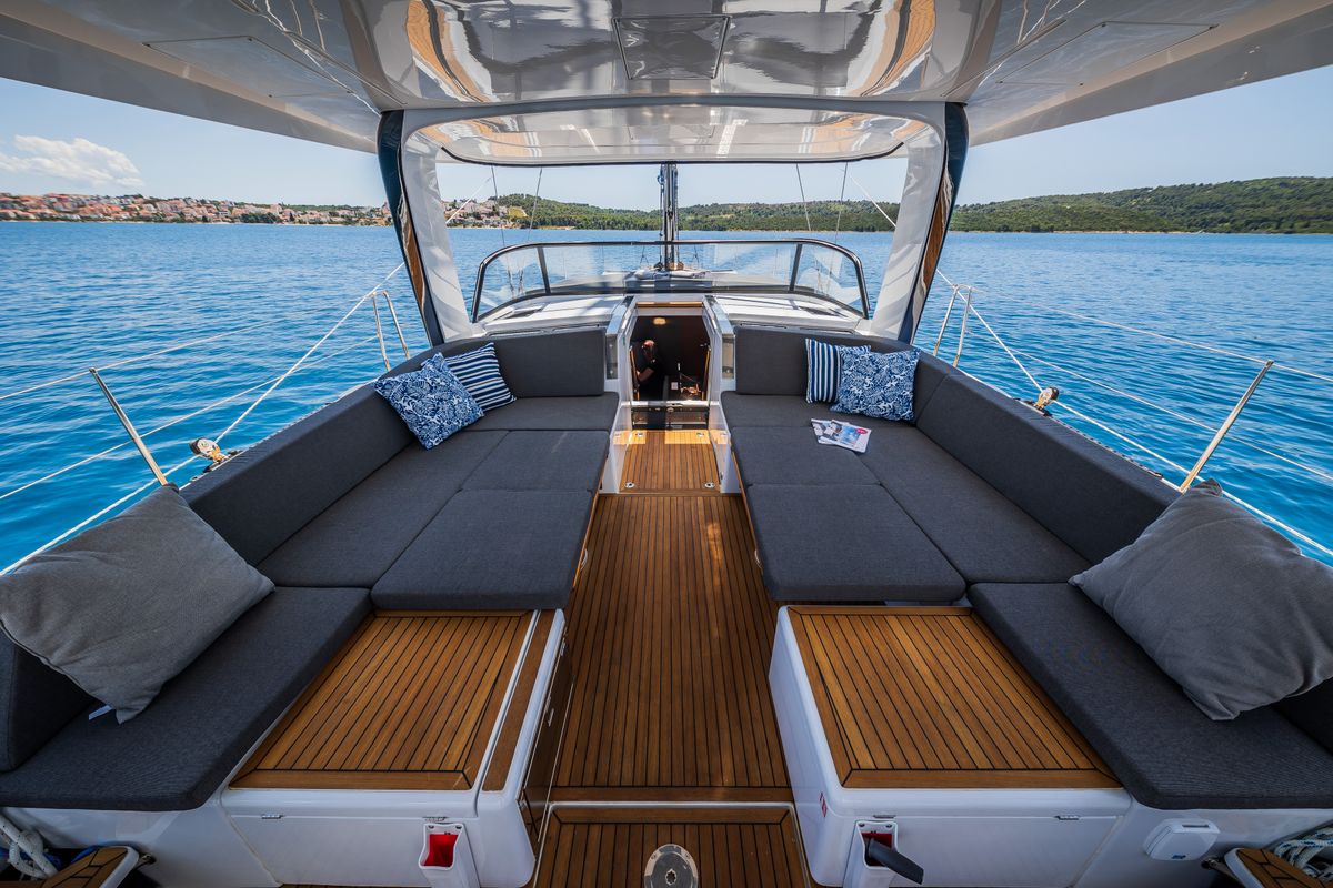 Deck of Darling Ow, a Hanse Yachts Hanse 510 sailboat at Seget Donji, Croatia