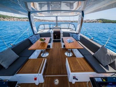 Deck of Darling Ow, a Hanse Yachts Hanse 510 sailboat at Seget Donji, Croatia