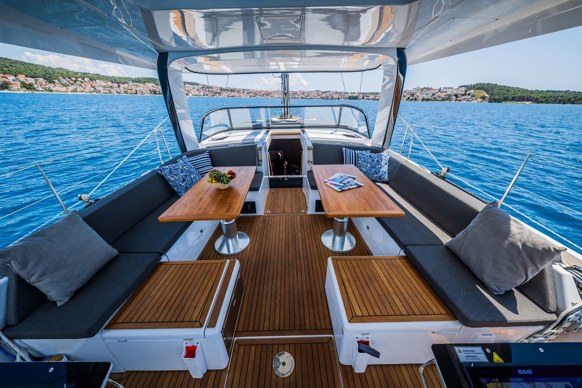 Deck of Darling Ow, a Hanse Yachts Hanse 510 sailboat at Seget Donji, Croatia