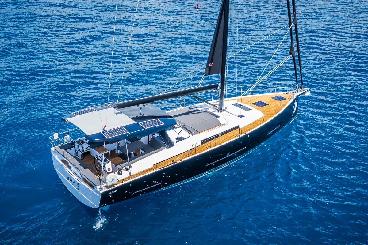 Exterior view of Darling Ow, a Hanse Yachts Hanse 510 sailboat at Seget Donji, Croatia