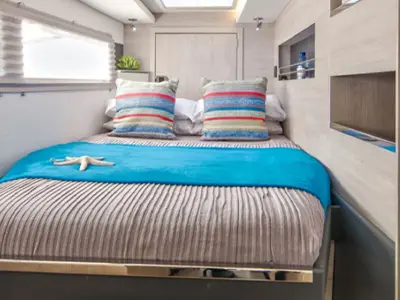 Cabin on Sunsail 454L Classic, a Leopard 45 catamaran at Eden Island Marina, Seychelles