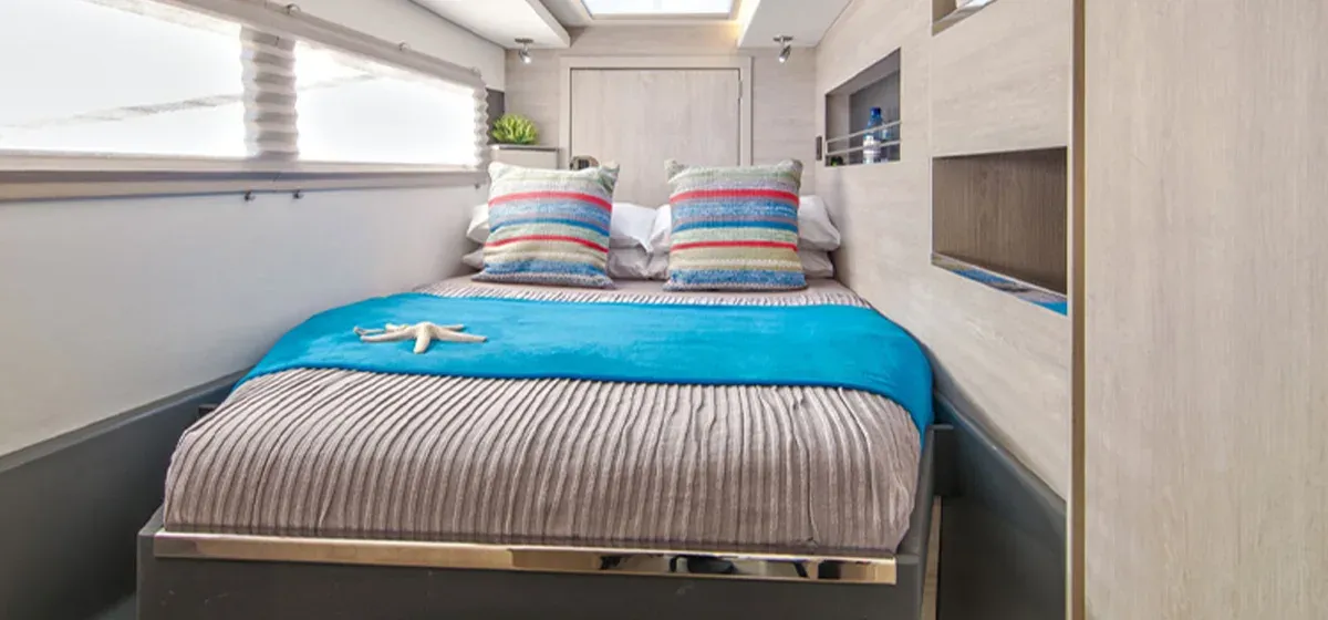 Cabin on Sunsail 454L Classic, a Leopard 45 catamaran at Eden Island Marina, Seychelles