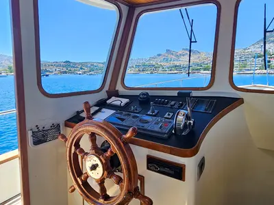 Cockpit of Sevill, a Gulet Custom built 183 yacht at Bodrum, Turkey