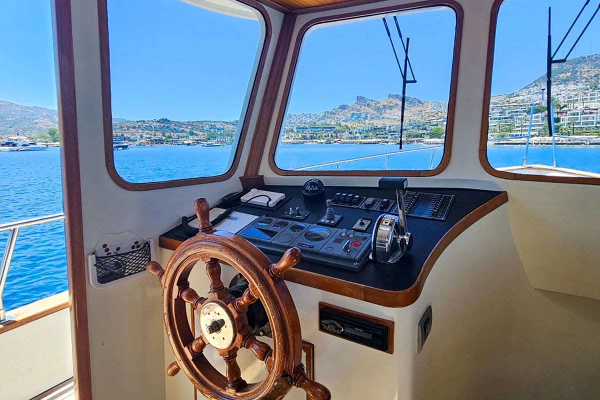 Cockpit of Sevill, a Gulet Custom built 183 yacht at Bodrum, Turkey