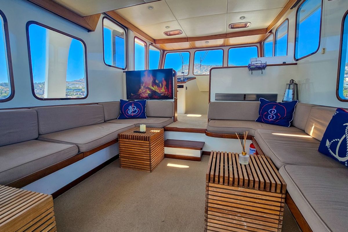 Salon of Sevill, a Gulet Custom built 183 yacht at Bodrum, Turkey