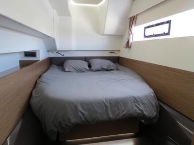 Cabin on ROSSINANTE, a Fountaine Pajot MY37 catamaran at Cogolin, France