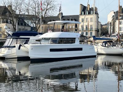 Exterior view of ROSSINANTE, a Fountaine Pajot MY37 catamaran at Cogolin, France