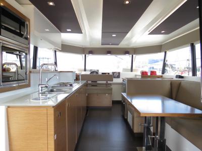 Galley of ROSSINANTE, a Fountaine Pajot MY37 catamaran at Cogolin, France