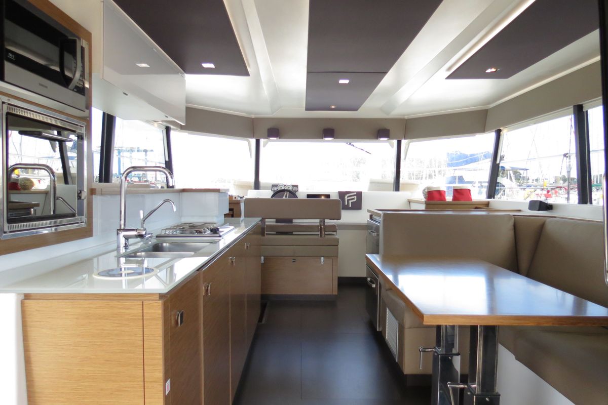 Galley of ROSSINANTE, a Fountaine Pajot MY37 catamaran at Cogolin, France