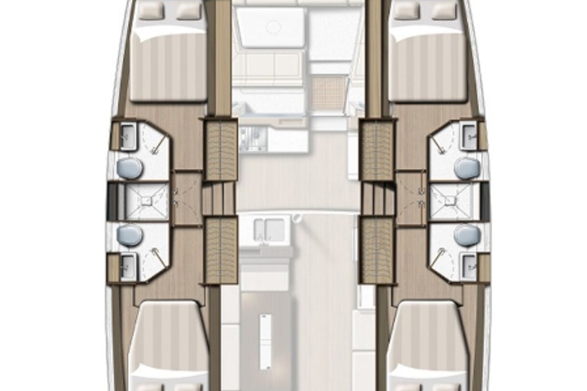 Floor plan of Helios, a Bali 4.2 catamaran at Ajaccio, France