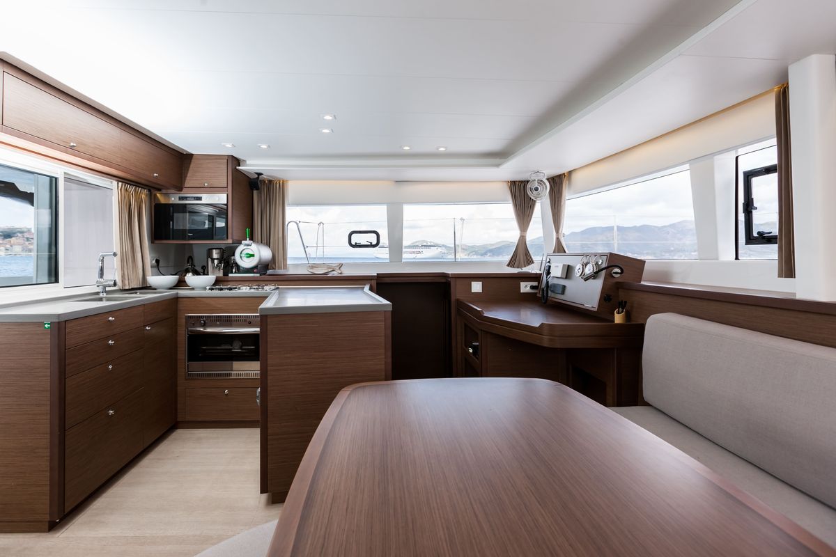 Galley of Harael, a Lagoon 450 Fly catamaran at Figari/Golfo Aranci, Italy