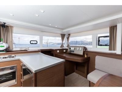 Salon of Harael, a Lagoon 450 Fly catamaran at Figari/Golfo Aranci, Italy