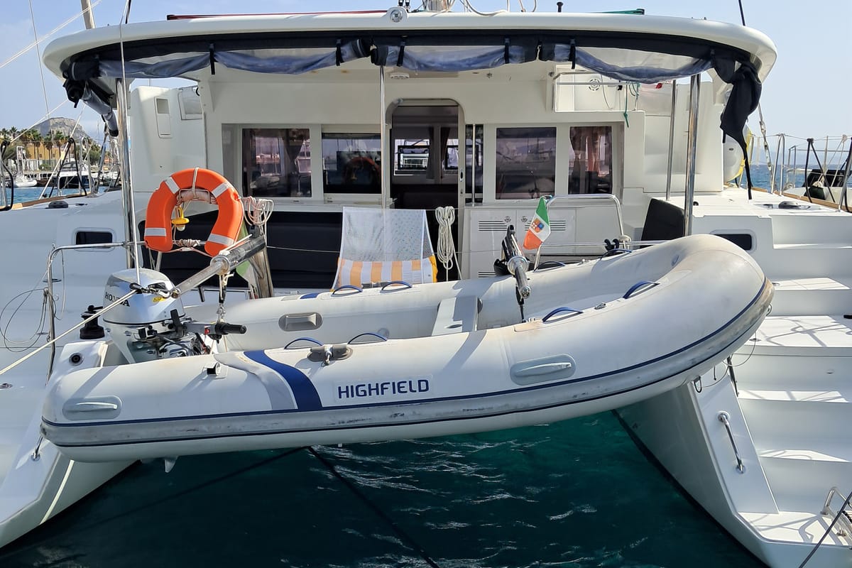 Harael, a Lagoon 450 Fly catamaran at Figari/Golfo Aranci, Italy
