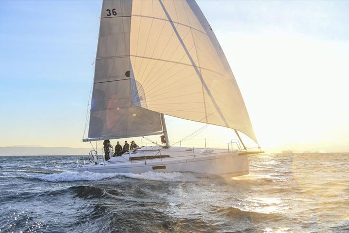 Exterior view of Fizzy, a Beneteau First 36 sailboat at Lavreotiki Municipal Unit, Greece