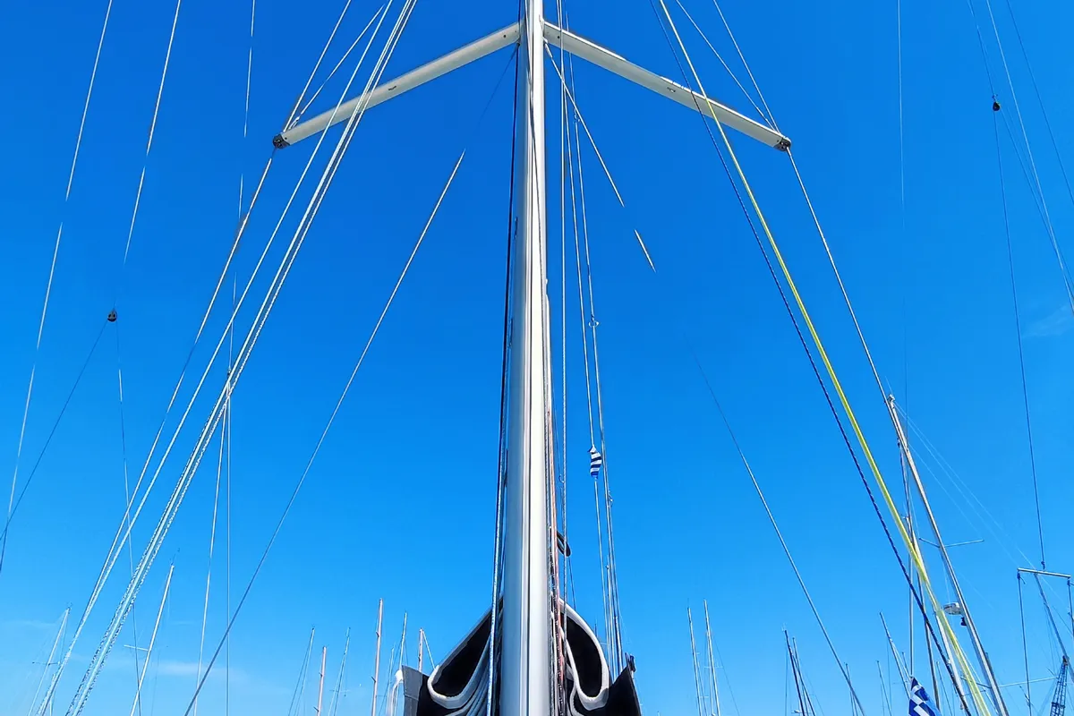 Exterior view of Fizzy, a Beneteau First 36 sailboat at Lavreotiki Municipal Unit, Greece