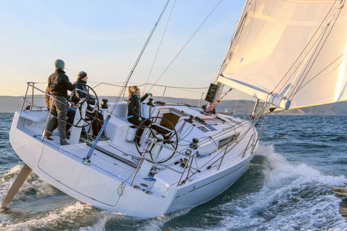Exterior view of Fizzy, a Beneteau First 36 sailboat at Lavreotiki Municipal Unit, Greece