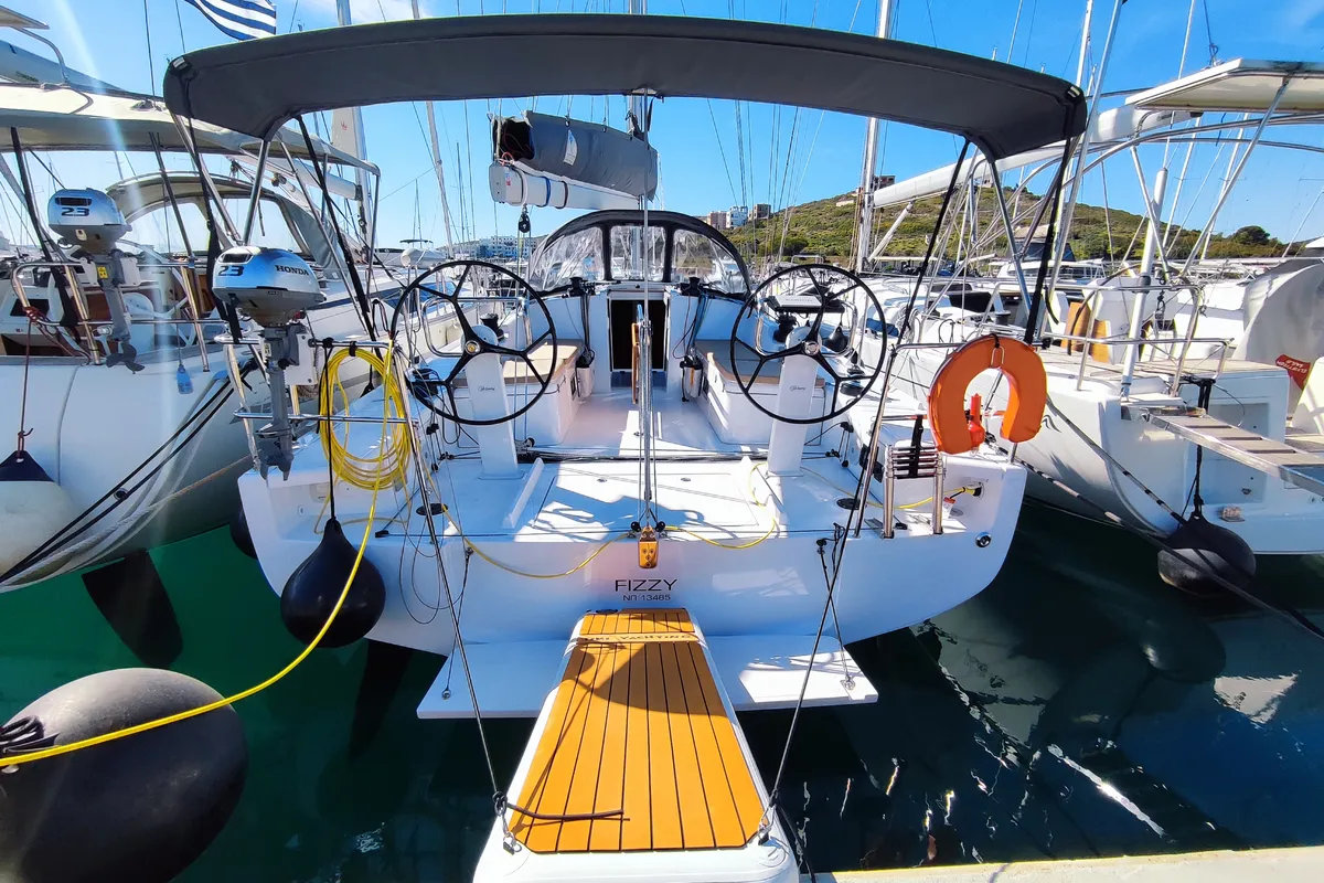Exterior view of Fizzy, a Beneteau First 36 sailboat at Lavreotiki Municipal Unit, Greece