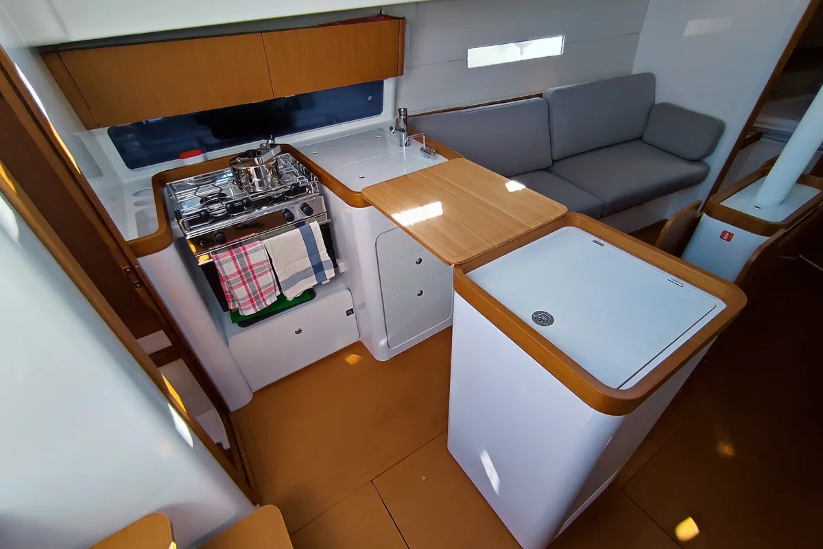 Galley of Fizzy, a Beneteau First 36 sailboat at Lavreotiki Municipal Unit, Greece
