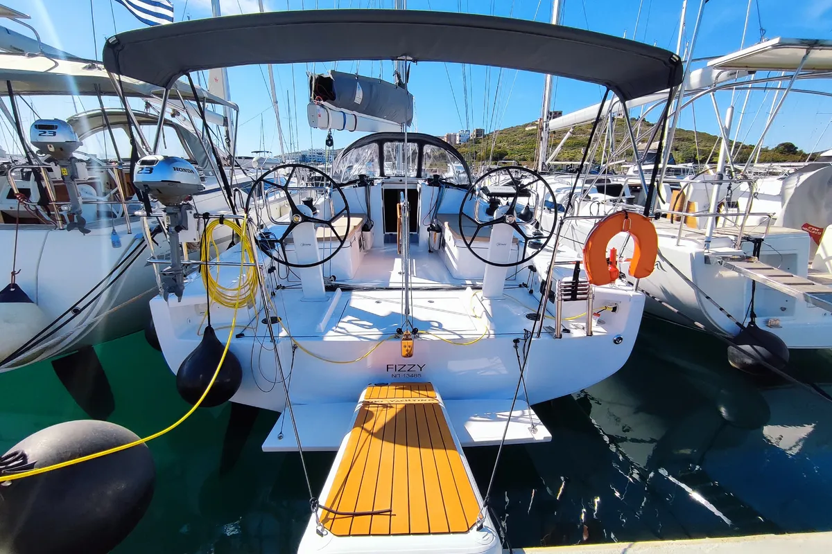 Exterior view of Fizzy, a Beneteau First 36 sailboat at Lavreotiki Municipal Unit, Greece