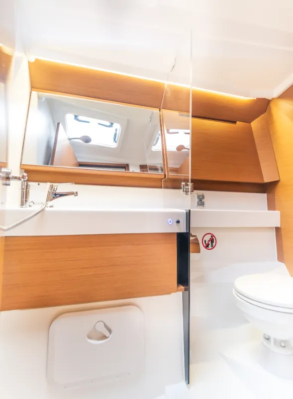 Head on Emotion, a Jeanneau Sun Odyssey 410 sailboat at Lavreotiki Municipal Unit, Greece