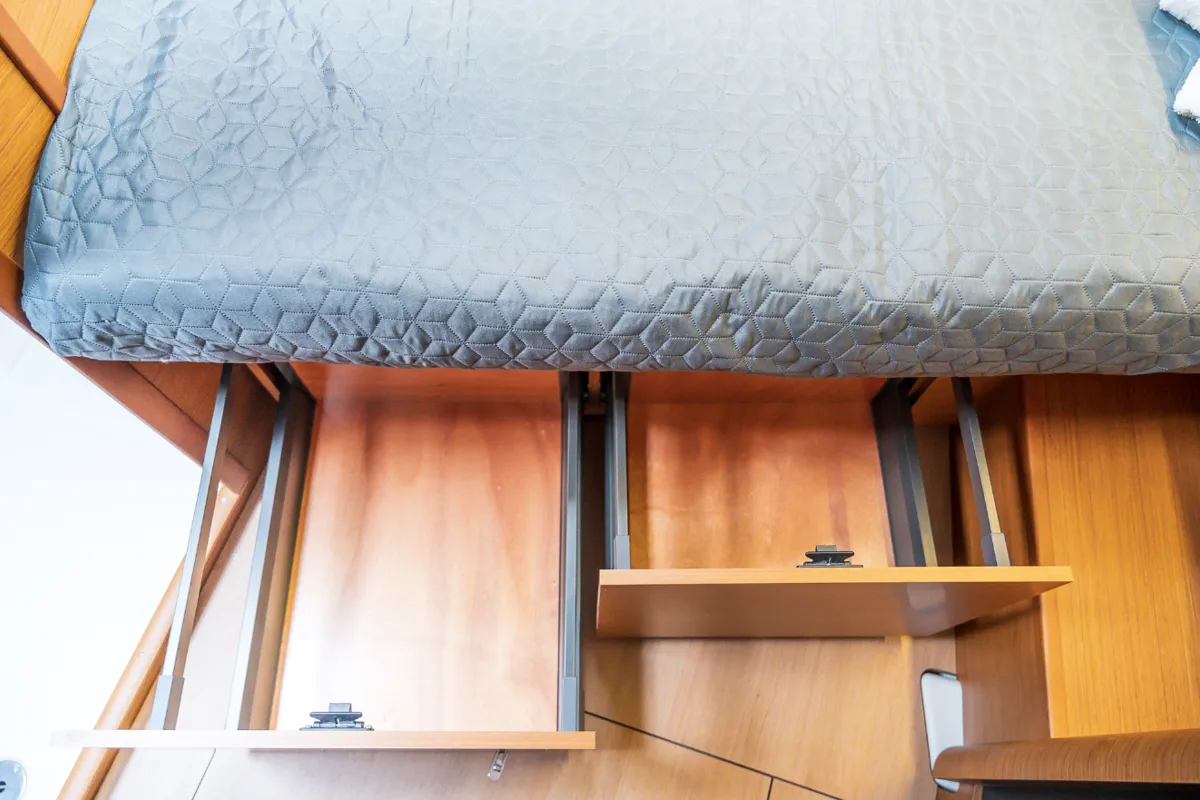 Cabin on Emotion, a Jeanneau Sun Odyssey 410 sailboat at Lavreotiki Municipal Unit, Greece