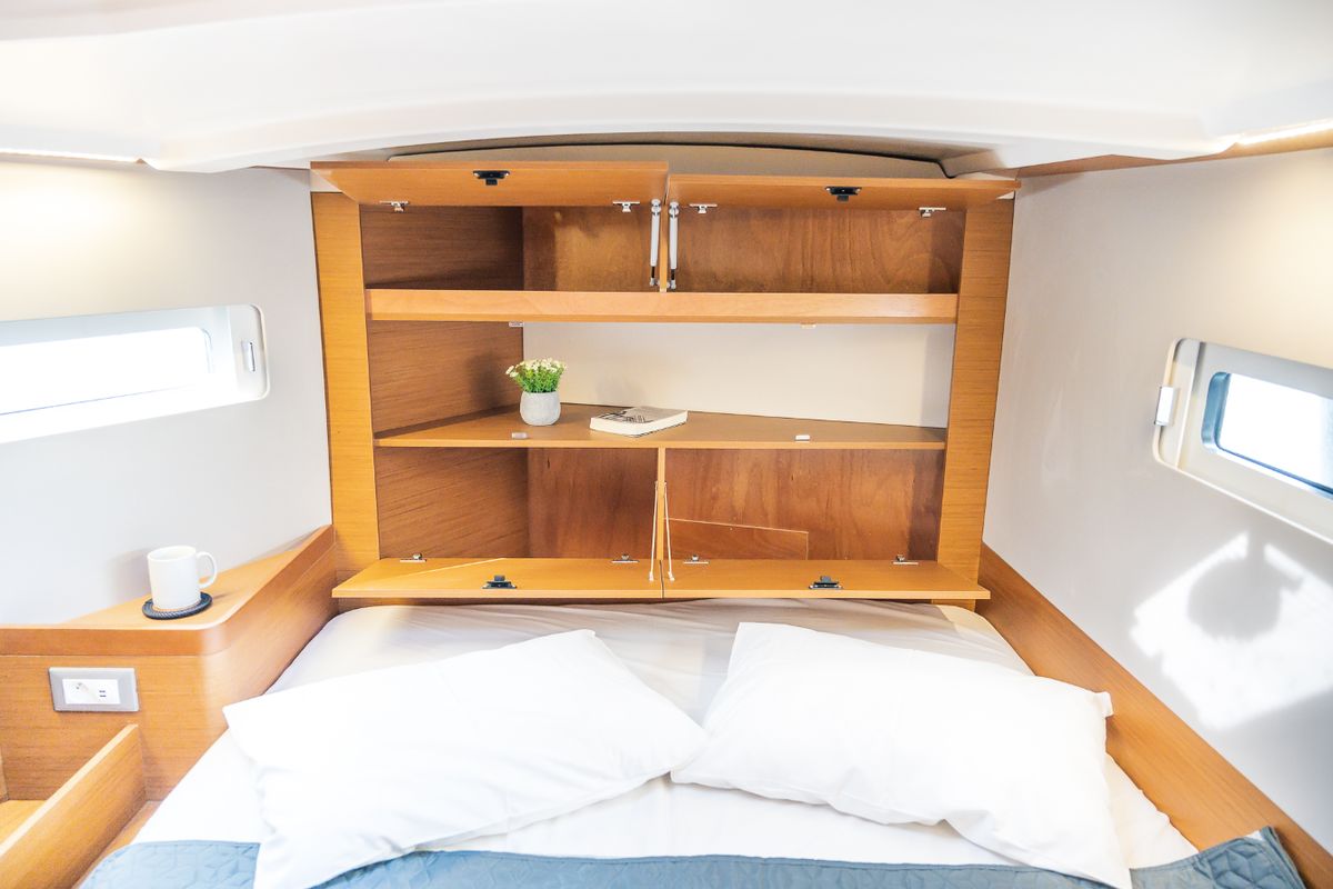 Head on Emotion, a Jeanneau Sun Odyssey 410 sailboat at Lavreotiki Municipal Unit, Greece