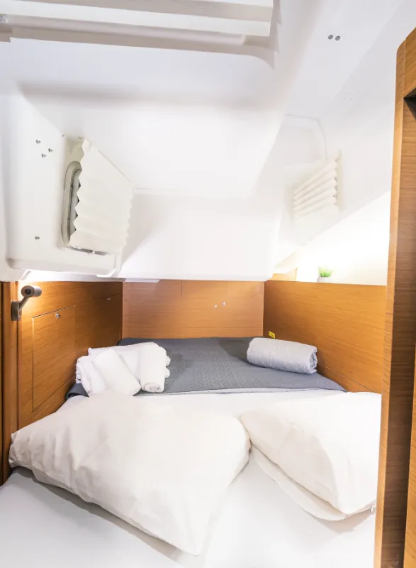 Cabin on Emotion, a Jeanneau Sun Odyssey 410 sailboat at Lavreotiki Municipal Unit, Greece