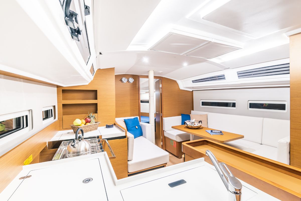 Salon of Emotion, a Jeanneau Sun Odyssey 410 sailboat at Lavreotiki Municipal Unit, Greece