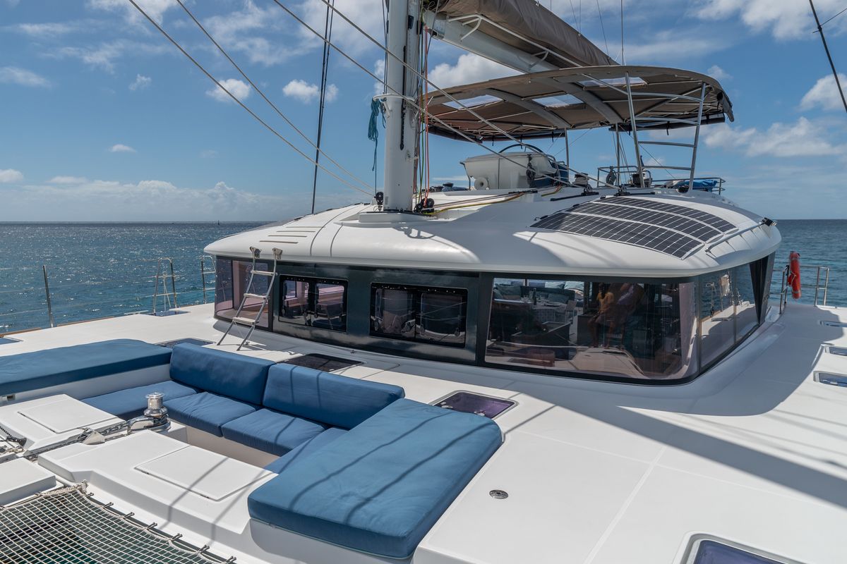 Deck of Ever III, a Lagoon 560 catamaran at Ajaccio, France