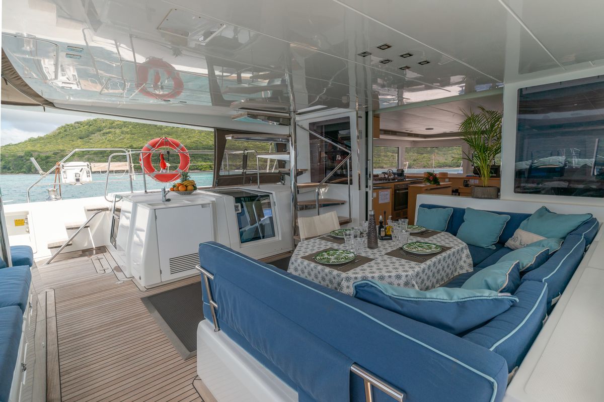 Deck of Ever III, a Lagoon 560 catamaran at Ajaccio, France