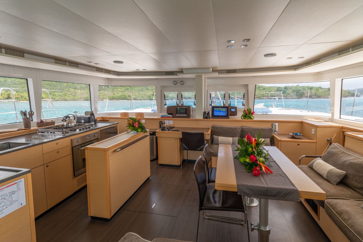Salon of Ever III, a Lagoon 560 catamaran at Ajaccio, France